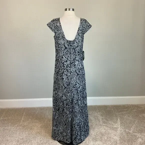 JS Collections Embroidered Lace Short Sleeve Evening Gown Blue Size 6 Dress - Picture 5 of 10